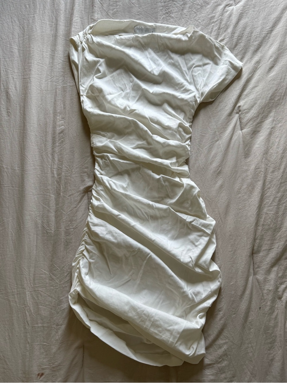 Zara White Ruched Mini Dress